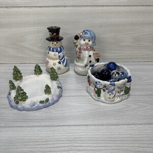 Snowman 6" & Evergreen (Set Of‎ 4) Winter Candle Accessories 3.5" Candle Space